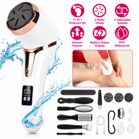 17Pcs Electric Foot Callus Remover With Vacuum Foot Grinder Rechargeable Foot File Dead Skin Pedicure Machine With 3 Grinding Heads 2 Speeds Foot Care