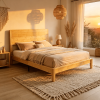 Queen Size Bamboo Platform Bed Frame Natural Wood with Headboard 12 Poplar Slats No Box Spring Needed Easy Assembly