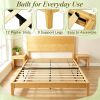 Queen Size Bamboo Platform Bed Frame Natural Wood with Headboard 12 Poplar Slats No Box Spring Needed Easy Assembly