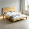 Queen Size Bamboo Platform Bed Frame Natural Wood with Headboard 12 Poplar Slats No Box Spring Needed Easy Assembly
