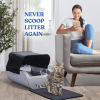 Cream-white self-cleaning cat litter box with American-style design, odor-eliminating function, dedicated smart container featuring wide opening