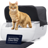 Cream-white self-cleaning cat litter box with American-style design, odor-eliminating function, dedicated smart container featuring wide opening