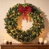 48 Inch Prelit Crestwood Spruce Christmas Wreath with Bow, 8 Light Modes, Red Berries and Pinecones