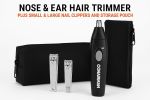 Nose & Ear Trimmer Kit 4 Piece Grooming Set with Nail Clippers and Storage Pouch