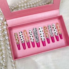 GGDDSHA Nails 10pcs Handmade Press On Nails -GlitterGold Diamond Extra Long Stiletto Reusable Gel UV FinishedFalse Nails, Designer Fashion 3D Han (Option: M)