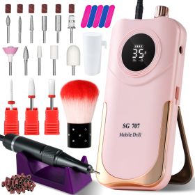 Portable Electric Nail Drill Cordless, 35000 RPM Electric Nail File With Holder,Rechargeable Nail Drill E Filer For Nails,Electric Nail Buffer Na (Option: Pink)