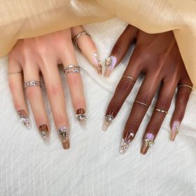 GGDDSHA Handmade Press On Nails, Luxury & Custom FakeNails 3D Handmade Reusable UV Finished False Nails, HandPainted Nail,Ivory Filigree (Option: M)