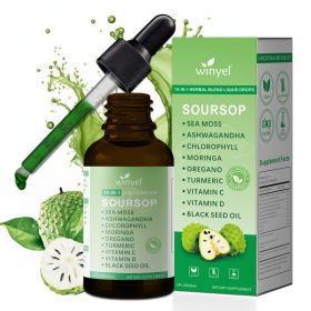 Soursop Drops 10-in-1 With Seaweed, Moringa, Black Seed Oil, Oregano, Ashwagandha, Chlorophyll  Herbal Extracts Promote Overall Health  Vegan 2 F (Option: 1 PCS)