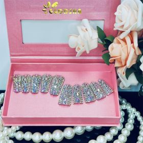 GGddsha Full Diamond Duck Nails Medium Square ReusablePMMA Acrylic Nails Handmade Full Coverage Deluxe 3DCrystal Fake Nail With Box Gift For Wome (Option: M)