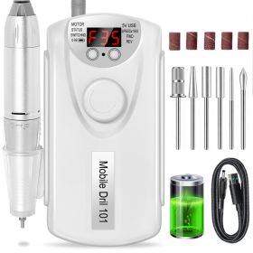 Professional Nail Drill, 35000 RPM Electric Mobile Drill For Acrylic Nails, Rechargeable Electric Nail File Machine Kit For Home Use, Salon Quali (Option: White)
