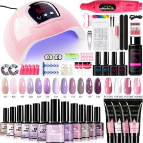 Limegirl Gel Nail Polish Kit with U V Light 18LED Nail Dryer 12Color Gel Nail Polish Set And 4Color NailExtension Gel Set withBase and Top Coat Nail A (Color: LH23-05-PDD)