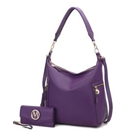 MKF Collection Ophelia Vegan Leather Women Hobo Bag with Wallet by Mia K (Color: Purple, Material: Vegan Leather)