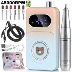 Professional 45000RPM Portable Electric Nail Drill Kit, Rechargeable Nail Electronic File Machine, Electric Nail Polishing Machine With Drill Hea (Option: Blue)